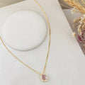 Colar Gota Rosa Cravejado com Zircônia Dourado