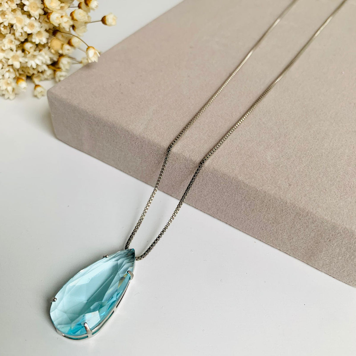 Colar Gota Palito de Zircônia Cor.:Cristal;Banho:Dourado