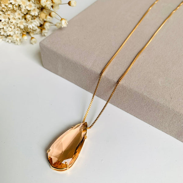 Colar Gota Palito de Zircônia Cor.:Nude;Banho:Dourado