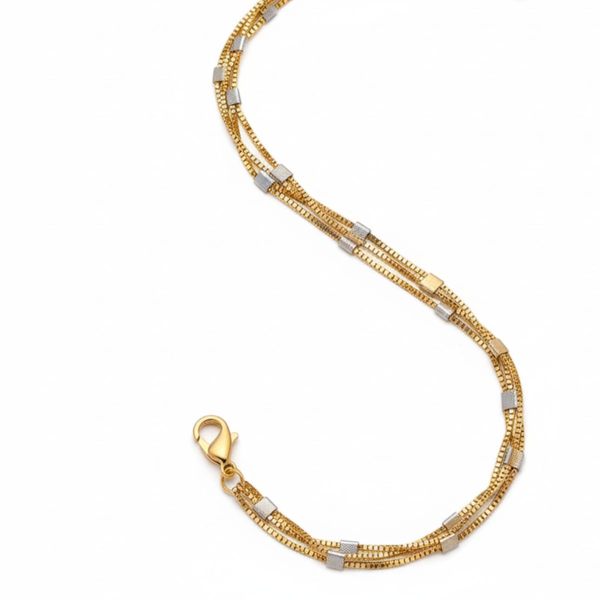 Colar Longo Veneziana Tripla com Pregas Dourado