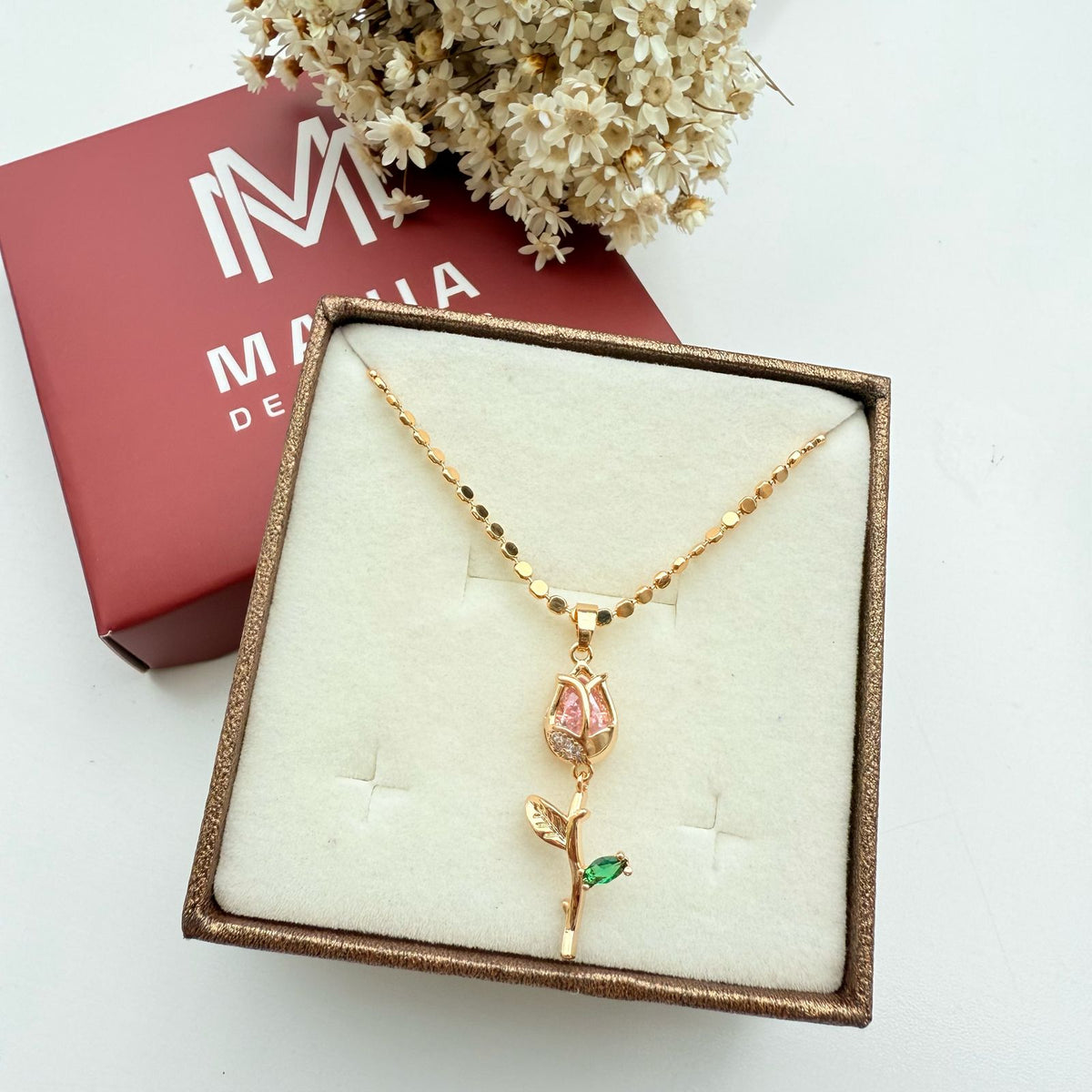 Colar Rosa Bela em Zircônia