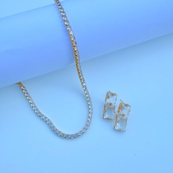Conjunto Chocker de Zircônia e Brinco de Zircônia Cristal
