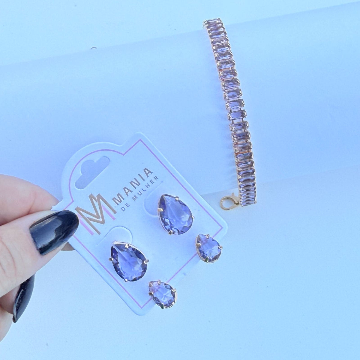 Conjunto de Brinco de Gota + Pulseira Lilás