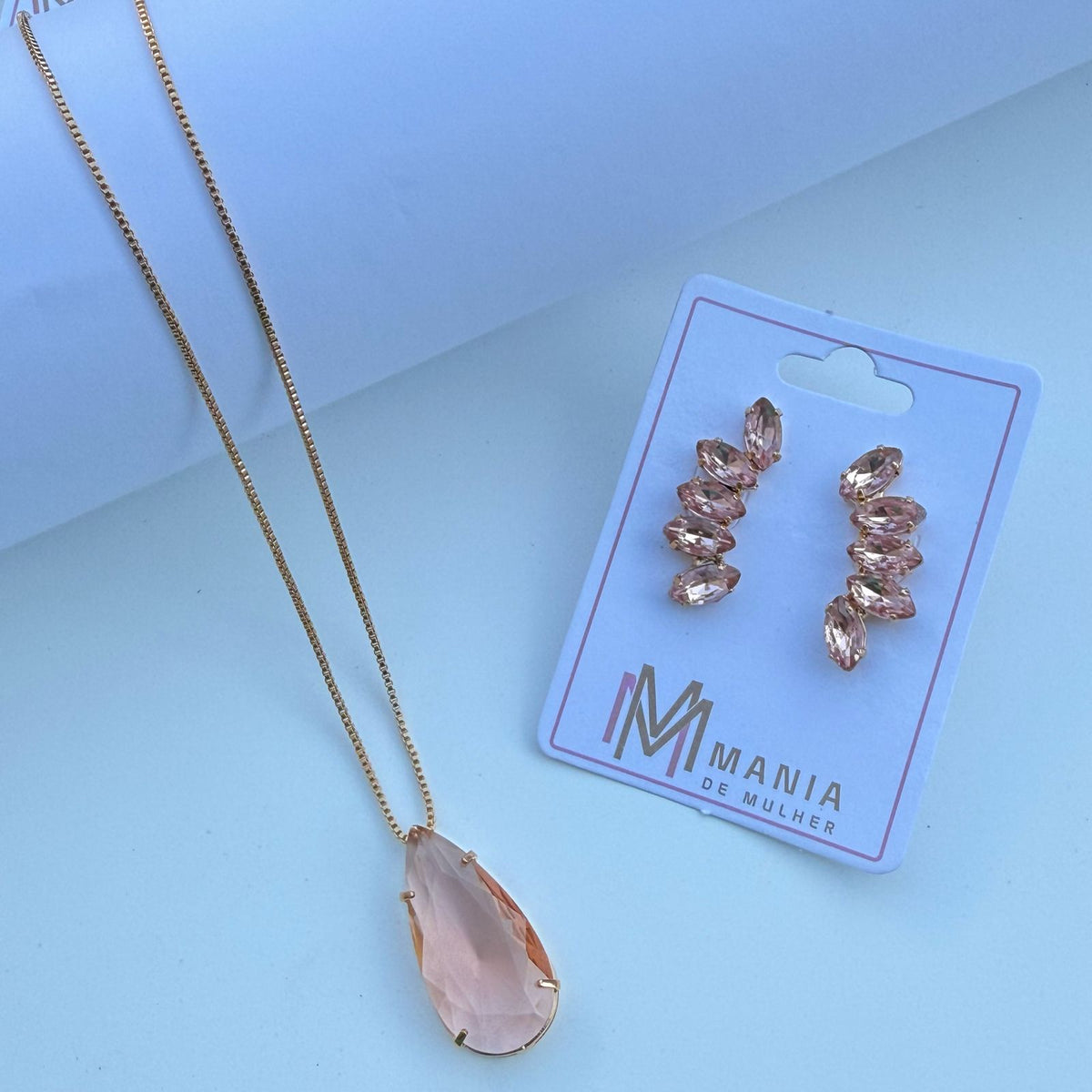 Conjunto de Colar de Gota Palito de Zircônia e Brinco Miller