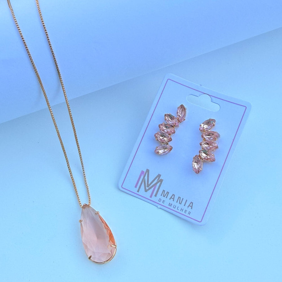 Conjunto de Colar de Gota Palito de Zircônia e Brinco Miller