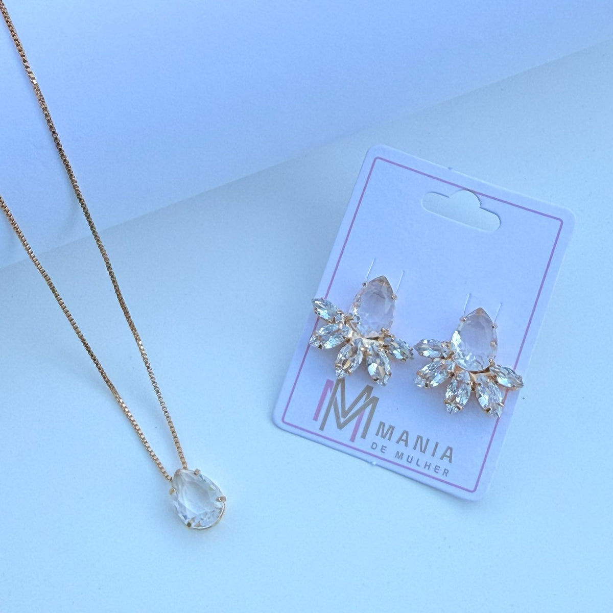 Conjunto de Colar de Gota Zircônia  e Brinco de Zircônia Cristal