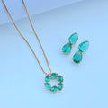 Conjunto de Colar de Zircônia e Brinco de Gota Duplo Esmeralda