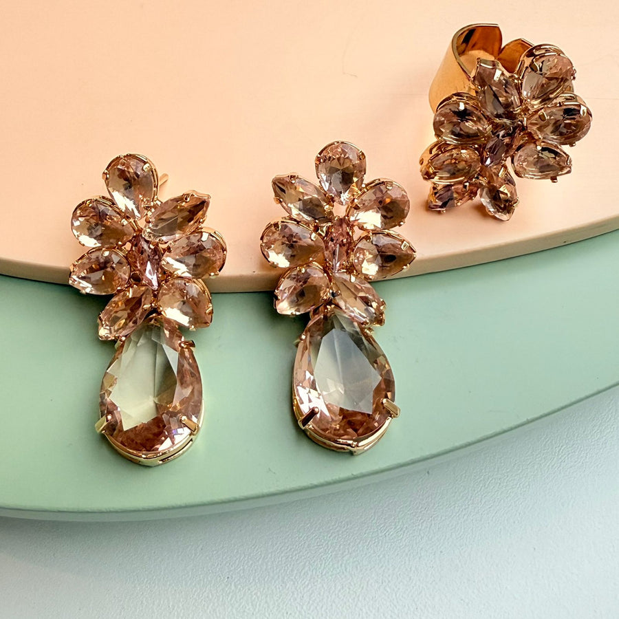 Kit Anel com Brinco de Zircônia Nude Dourado -  Sotto
