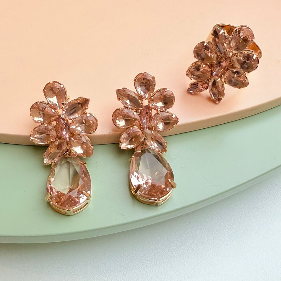 Kit Anel com Brinco de Zircônia Nude Dourado -  Sotto