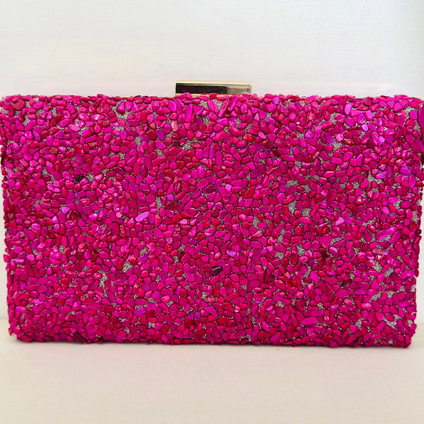 Clutch de Pedrinhas Rosa Pink Detalhe Dourado