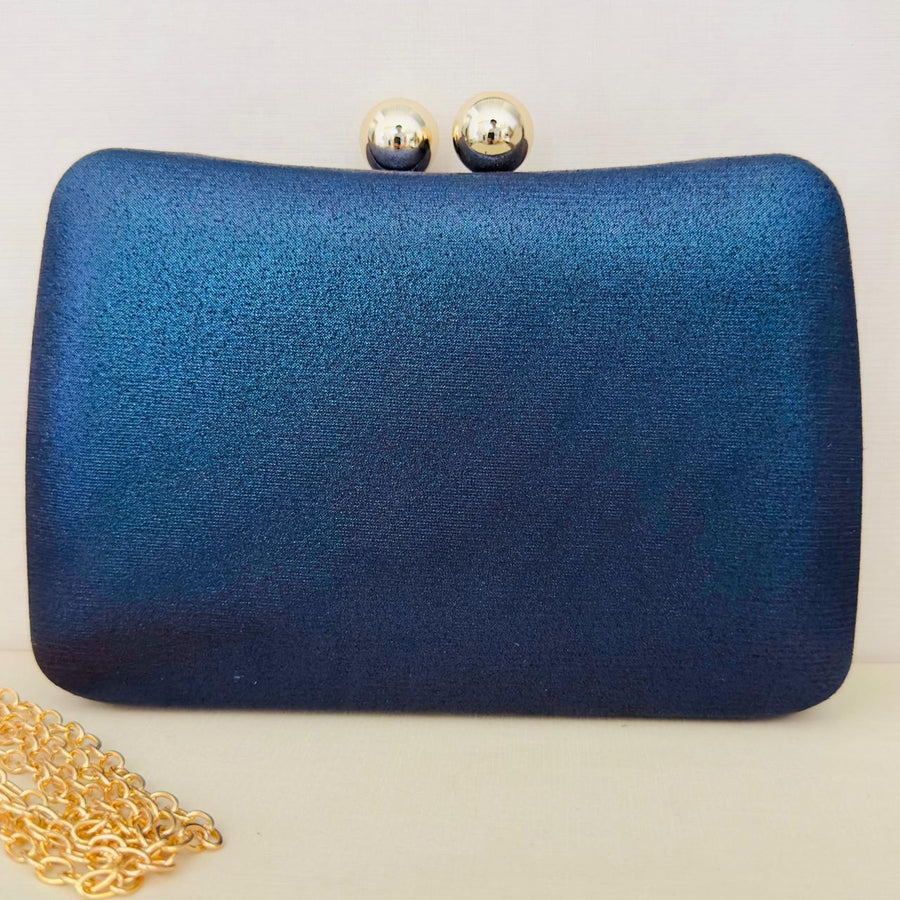 Clutch Metalizada Azul Safira com Detalhe Dourado