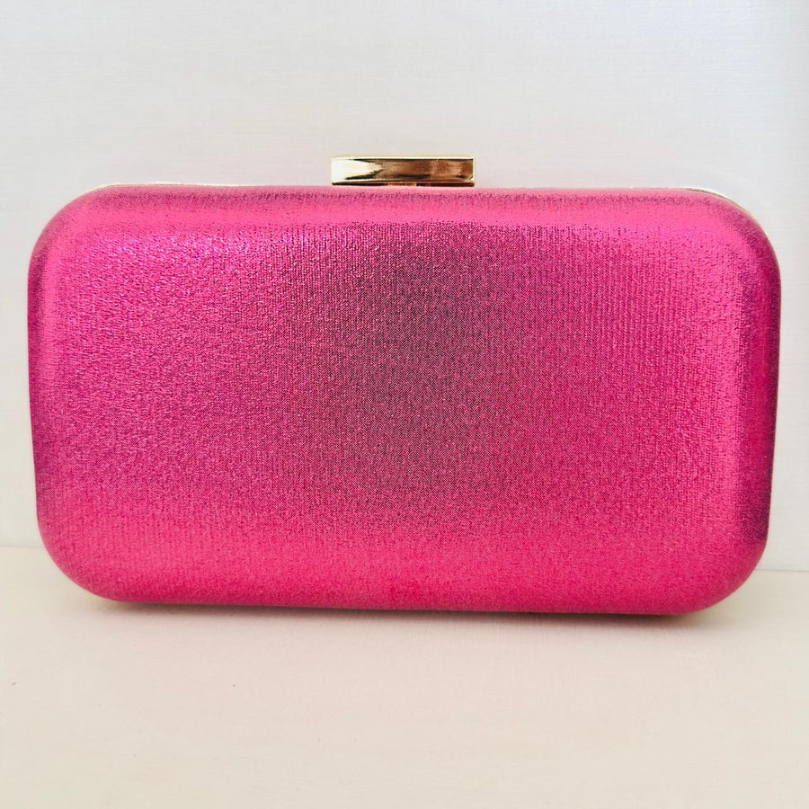 Clutch Brilhosa Rosa Pink com Detalhe Dourado
