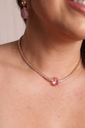Gargantilha com Gota Rosa em Zircônia Dourado
