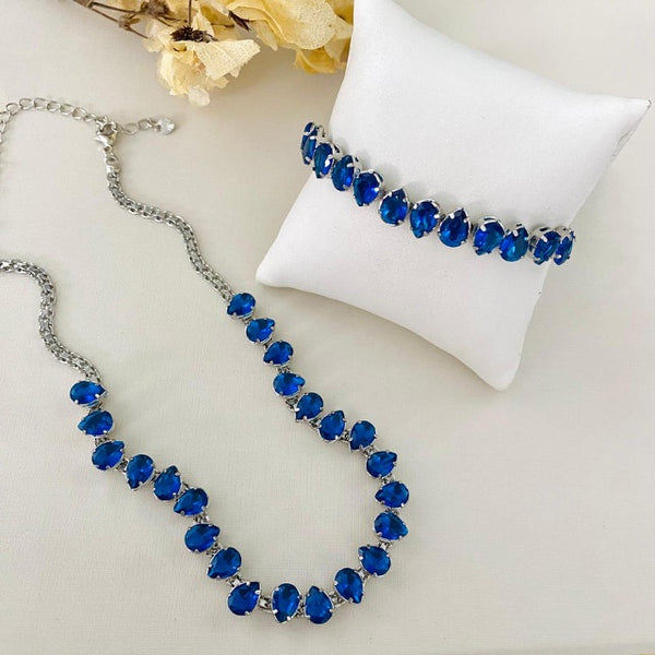 Gargantilha e Pulseira de Zircônia Miller Azul Safira Prata