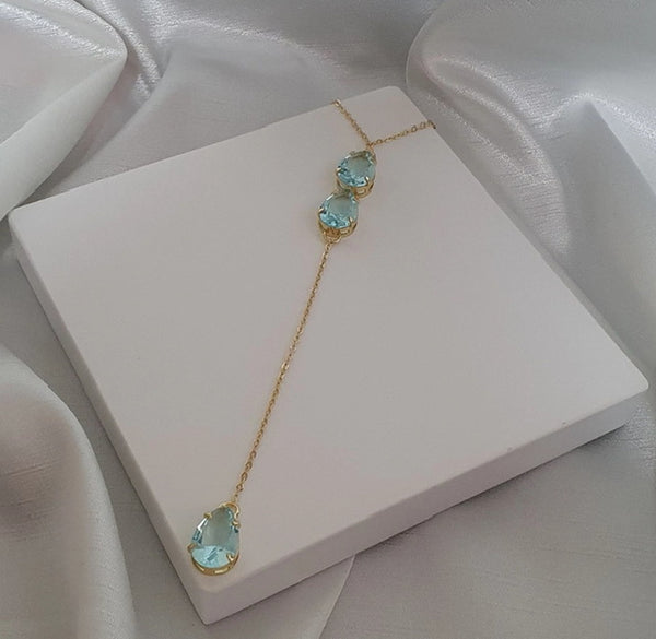 Gravatinha 3 gotas Azul Claro Dourado