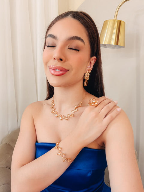 Kit 4 Acessórios Manaus Nude de Zircônia Dourado