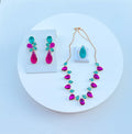 Kit Anel+ Brinco e Colar Rosa com Pink Banho de Ouro