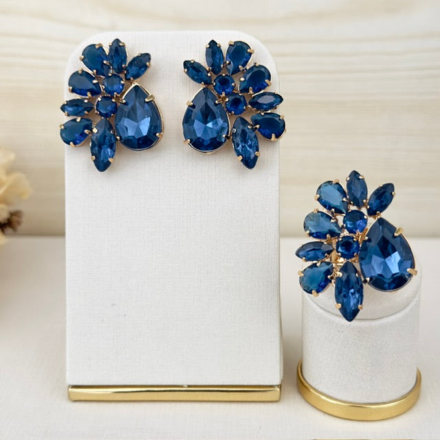 Kit Anel com Brinco Azul Safira Marta Dourado