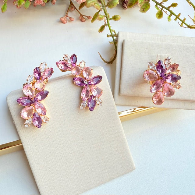 Kit Ear Curf e Anel Regulável de Zircônia Rosé com Lilas - Lidy