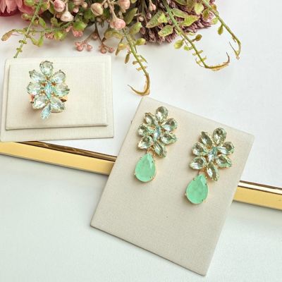 Kit Anel com Brinco de Zircônia Menta Dourado -  Sotto