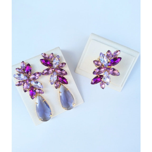 Kit Anel Regulável com Brinco Londres em Tons de Roxo Dourado