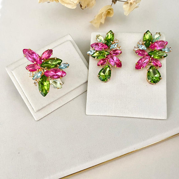 Kit Anel com Brinco Pink e Verde Oliva  Marina