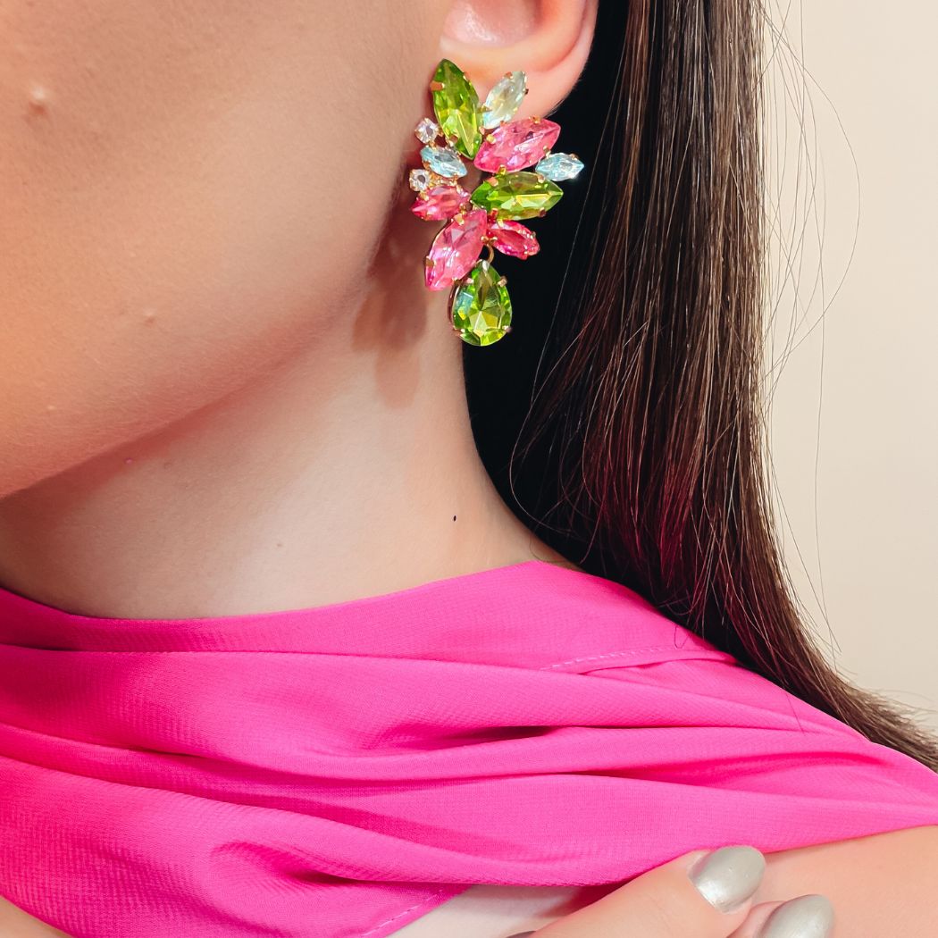 Kit Anel com Brinco Pink e Verde Oliva  Marina