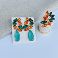 Kit Anel com Brinco Verde com Laranja Amanda
