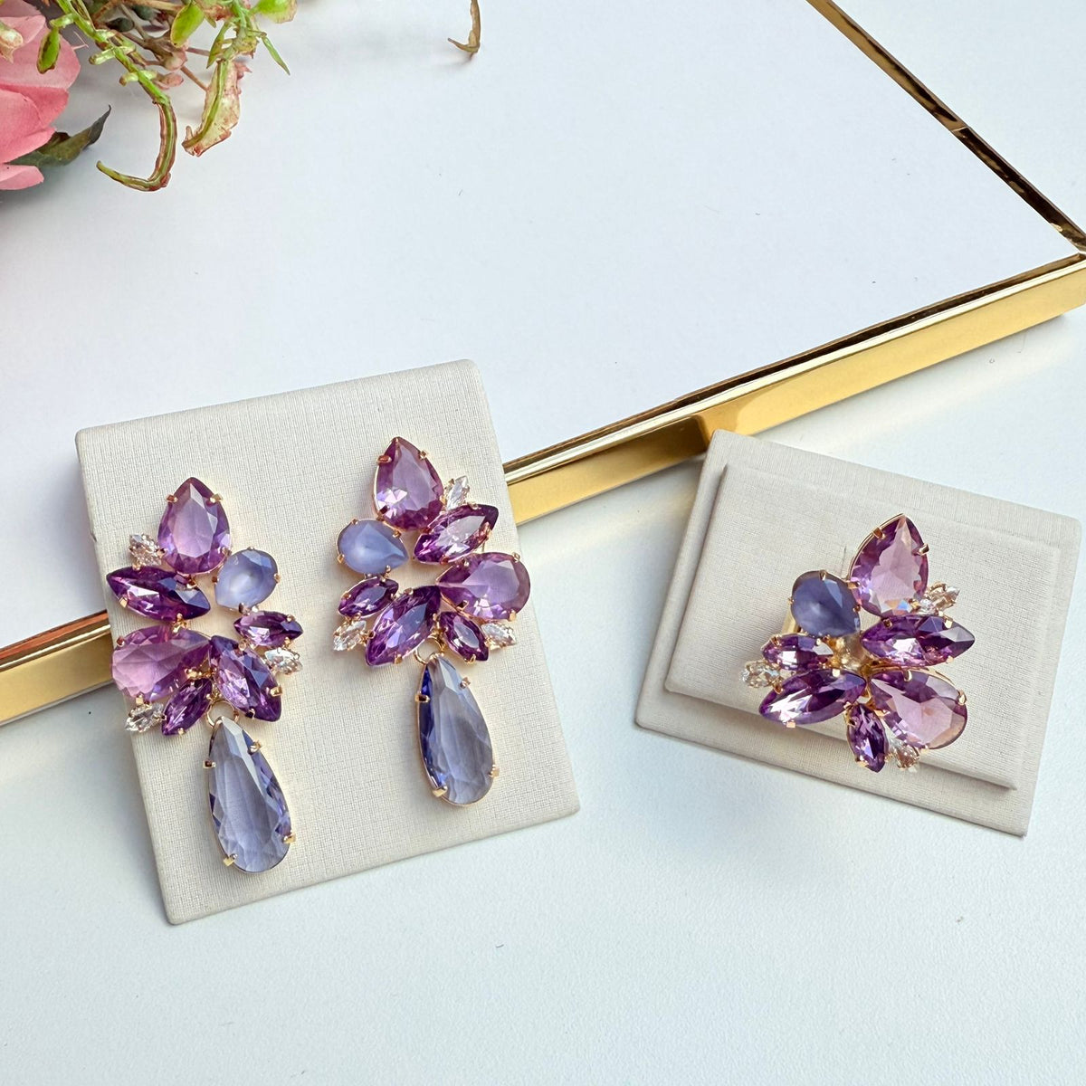 Kit Anel e Brinco com Zircônia Tons de Roxo - Gaby