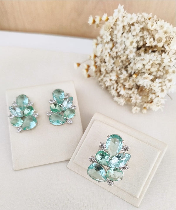 Kit Anel e Brinco de Zircônia Menta Aline Prata