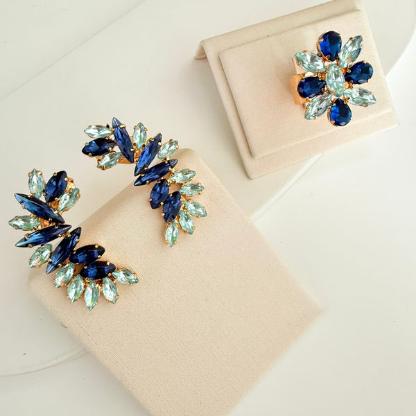 Kit Anel e Ear Curf Inglaterra Tons de Azul