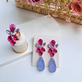 Kit Anel Regulável com Brinco Rosa Fucsia com lilas  Julicas
