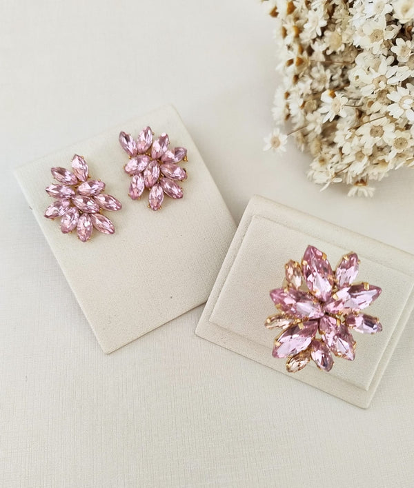 kit Anel Regulável com Brinco Rose Pad Lisa Banho Dourado