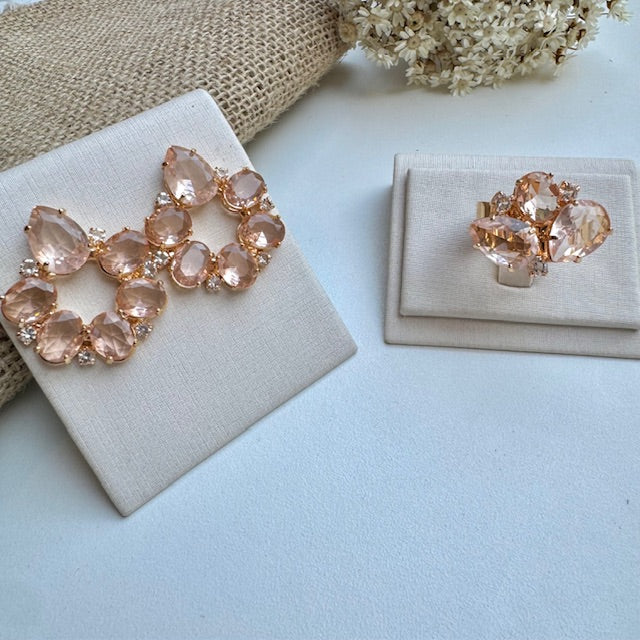 Kit Anel Regulável e Brinco de Zircônia Nude Jorgina Dourado