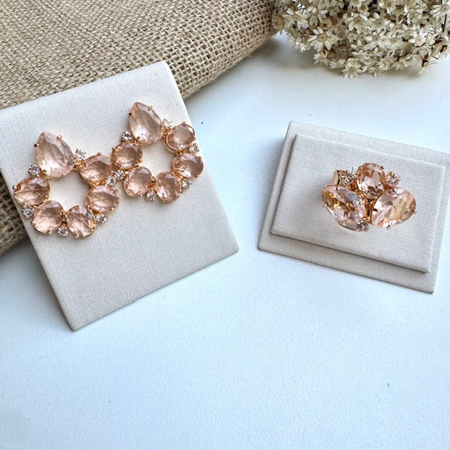 Kit Anel Regulável e Brinco de Zircônia Nude Jorgina Dourado