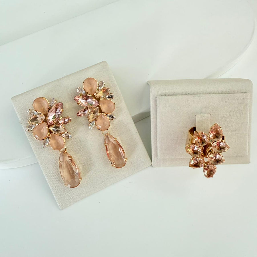 Kit Anel Regulável e Brinco Nude Liah de Zircônia