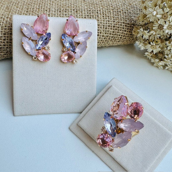 Kit Anel Regulável e Brinco Rosa com Lavanda Cinderela