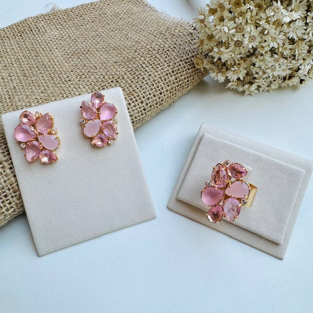 Kit Anel Regulável e Brinco Rosa Sófia