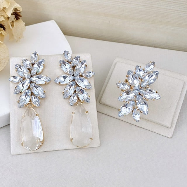Kit Anel Regulavél + Brinco Londres Cristal Banho de Ouro