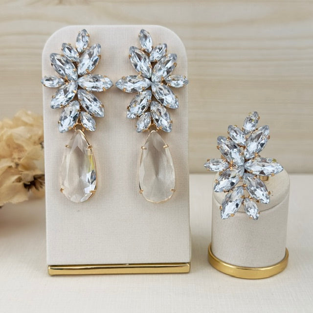 Kit Anel Regulavél + Brinco Londres Cristal Banho de Ouro