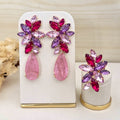 Kit Anel Regulável com Brinco Londres Lilás com Rosa Dourado