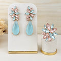 Kit Anel Regulável com Brinco Mini Londres Azul com Nude Dourado