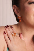 Kit Anel Regulável e Brinco Maria Clara Coral com Salmão Dourado