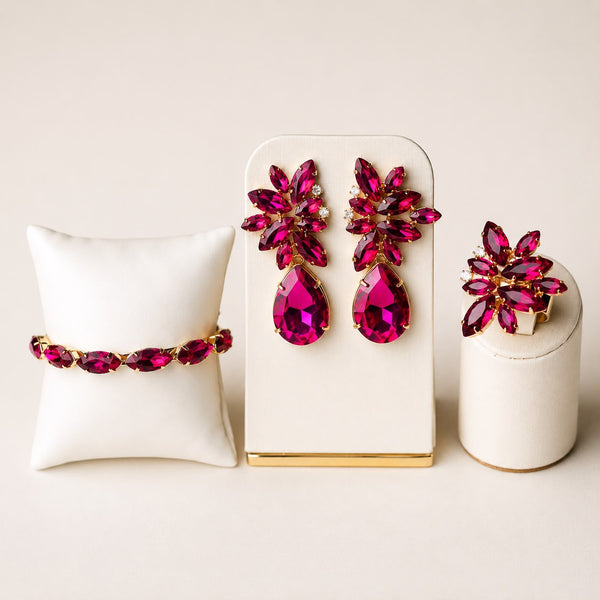 KIT Bracelete, ANEL REGULÁVEL E BRINCO Rosa Pink SILMARA