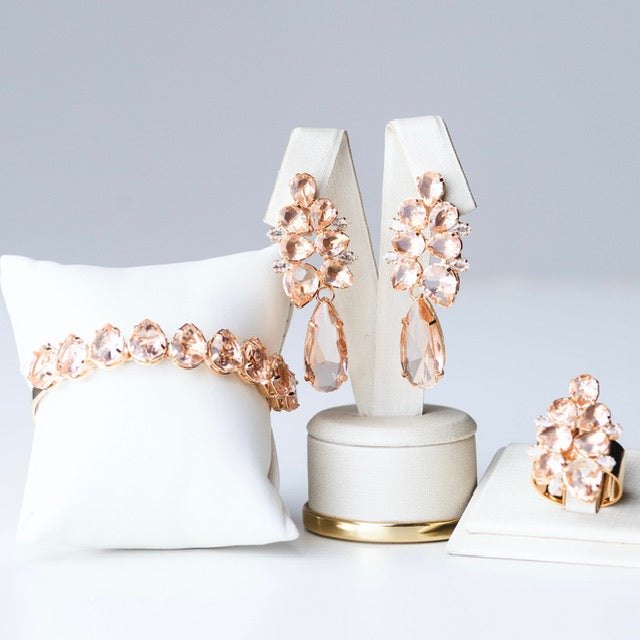 Kit Brinco, Anel Regulavel e Bracelete Lunna de Zirconia Nude Dourado