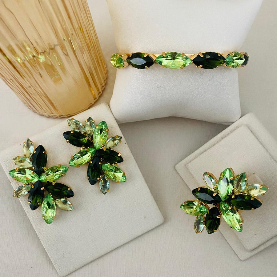Kit Brinco, Anel Regulavel e Bracelete Turim Tons De Verde Oliva