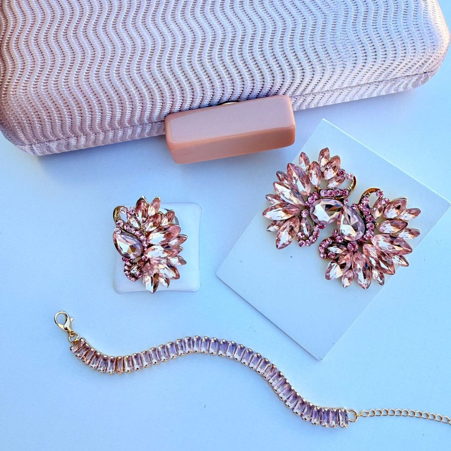 Kit Brinco Anel Regulavel e Pulseira De Zirconia Nude+ Clutch