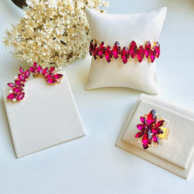 KIT BRINCO, BRACELETE E ANEL REGULÁVEL ROSA PINK ARIEL