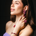 Kit 4 Acessorios, Brinco, Colar, Bracelete e Anel Regulável Londres Tons de Rosa Banho Dourado
