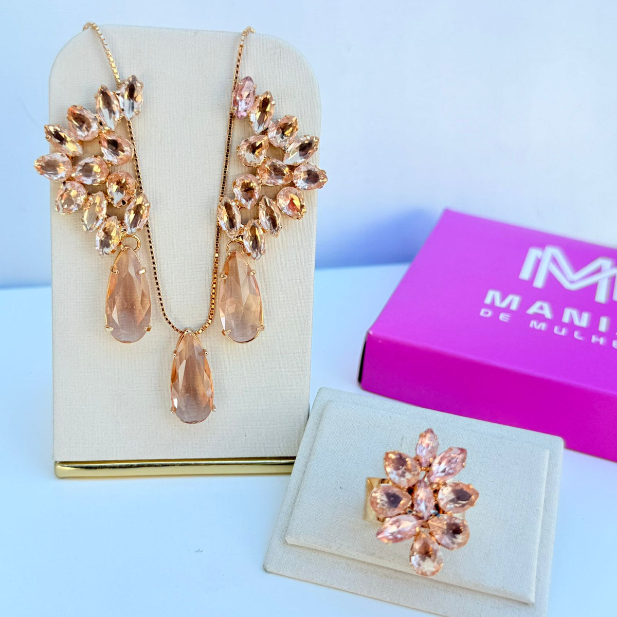 Kit Brinco Colar e Anel Regulável Deborah Nude